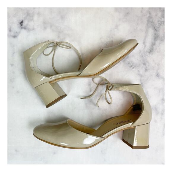 Paul Green Molly Nude Patent Leather D' Orsay Pumps Tie Ankle Sz 8 US - Picture 1 of 12